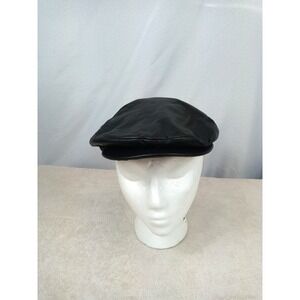 Hatquarters USA Vtg Black Leather Ivy Cap Flat Cap Driving Hat Mens M Made in US